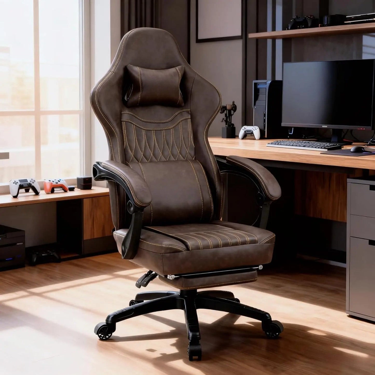 High-Back Executive Gaming Office Chair with Armrests and Rolling Base