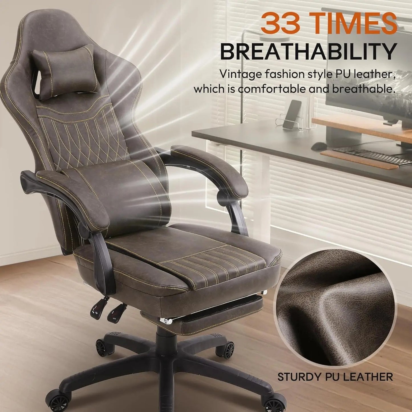 High-Back Executive Gaming Office Chair with Armrests and Rolling Base