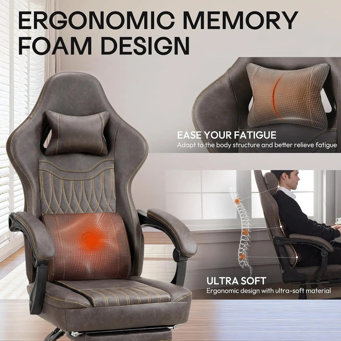 High-Back Executive Gaming Office Chair with Armrests and Rolling Base