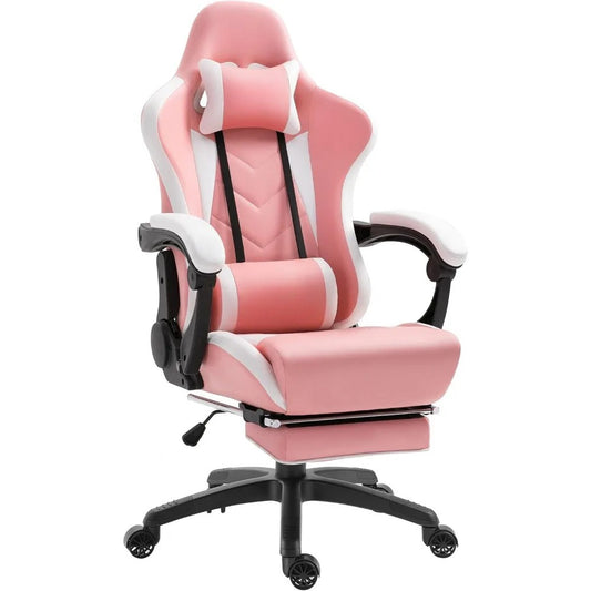 Pink Racing Style Gaming Chair with Armrests and Rolling Base