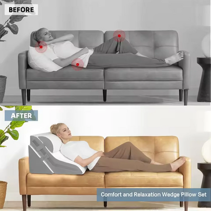 Adjustable Wedge Pillow Set for Sleep & Back Support (3-Piece Comfort System)